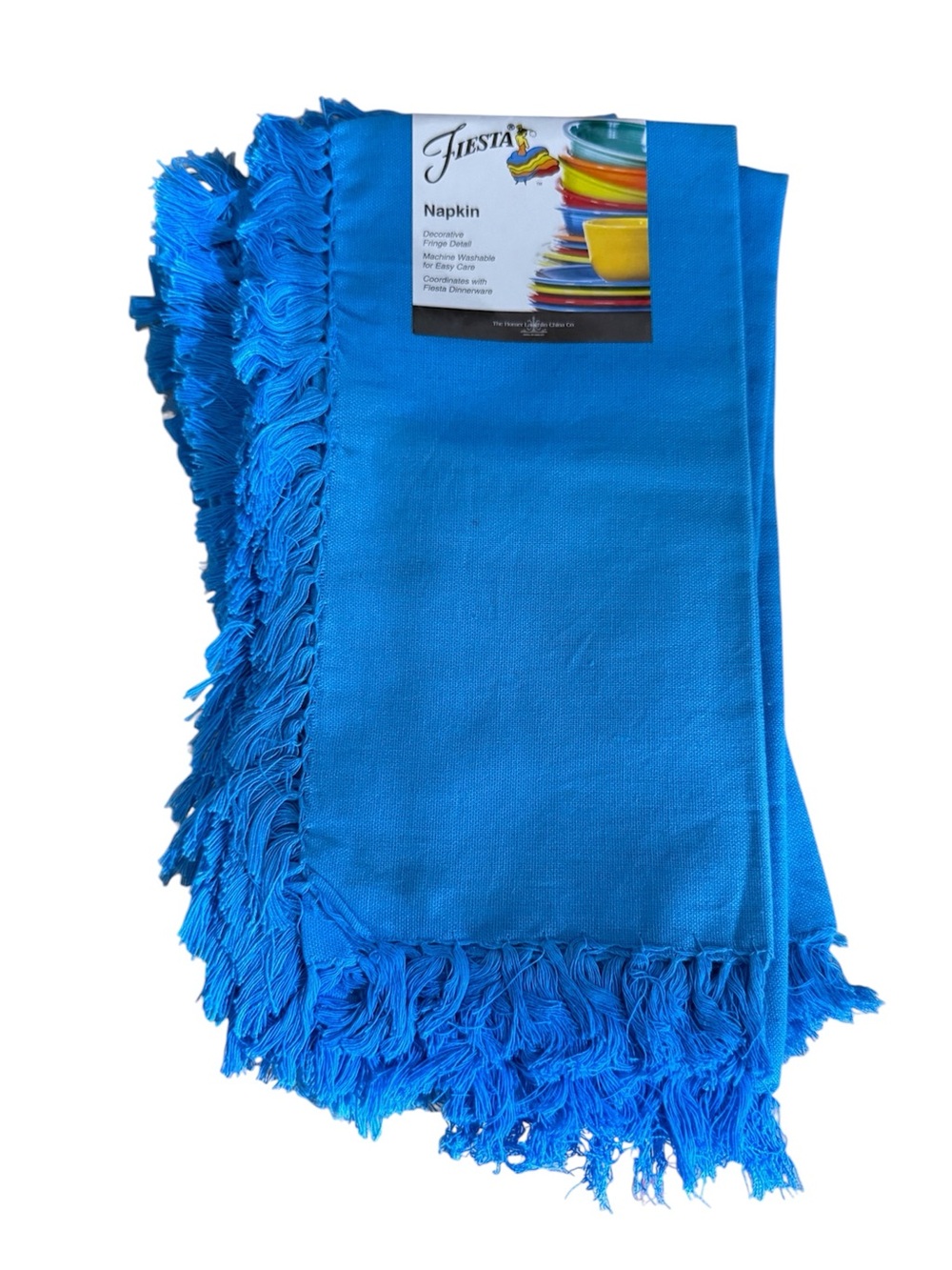 6 New Fiesta Fiestaware 100% Cotton Napkin with Fringe Peacock Blue 19x19